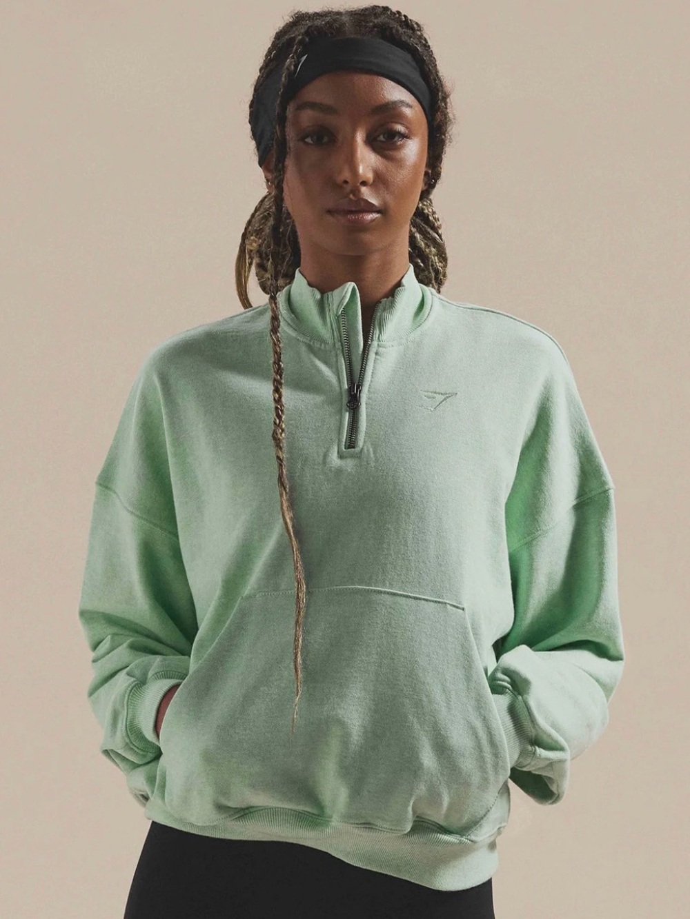 Gymshark Women’s Half-Zip Pullover Sweatshirt in Mint Heather Green